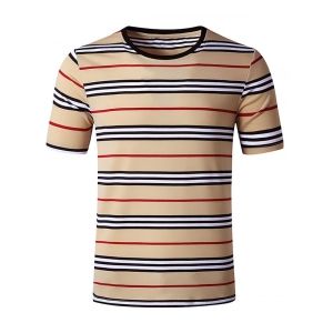 

Striped Print Short Sleeves T Shirt, Light khaki