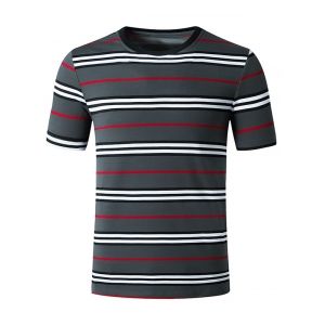 

Striped Print Short Sleeves T Shirt, Dark gray