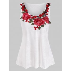

Casual Flower Embroidered Tank Top, White