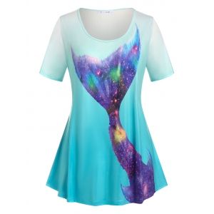 

Plus Size 3D Galaxy Print Ombre Color T Shirt, Light blue