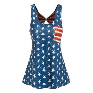 

American Flag Print Bow Detail Cut Out Tank Top, Blue