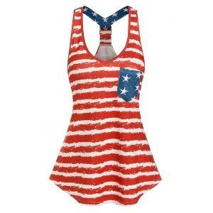 

American Flag Print Pocket Patriotic Tank Top, Multi