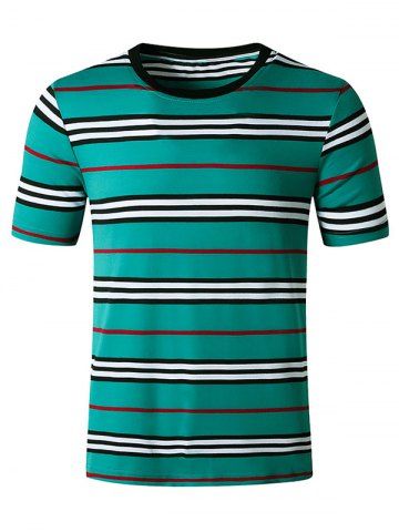 Striped Print Short Sleeves T Shirt - BLUE - XXL