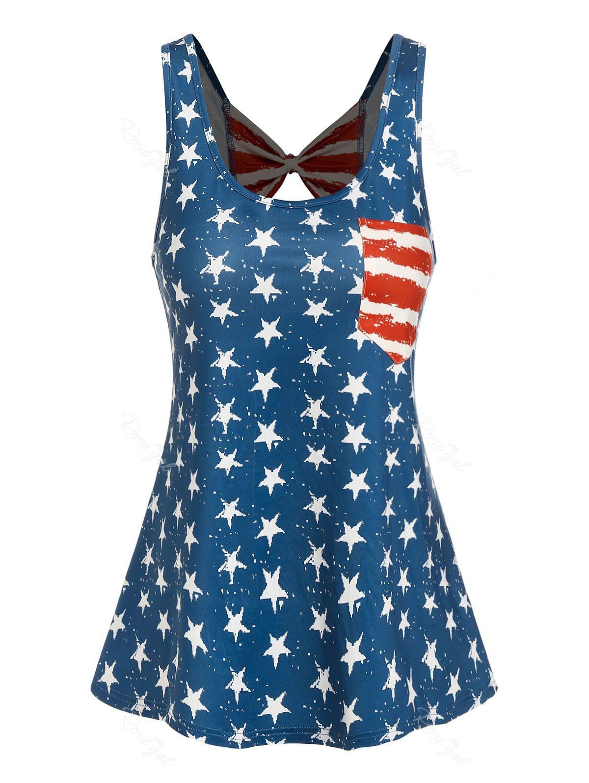 Chic American Flag Print Bow Detail Cut Out Tank Top  