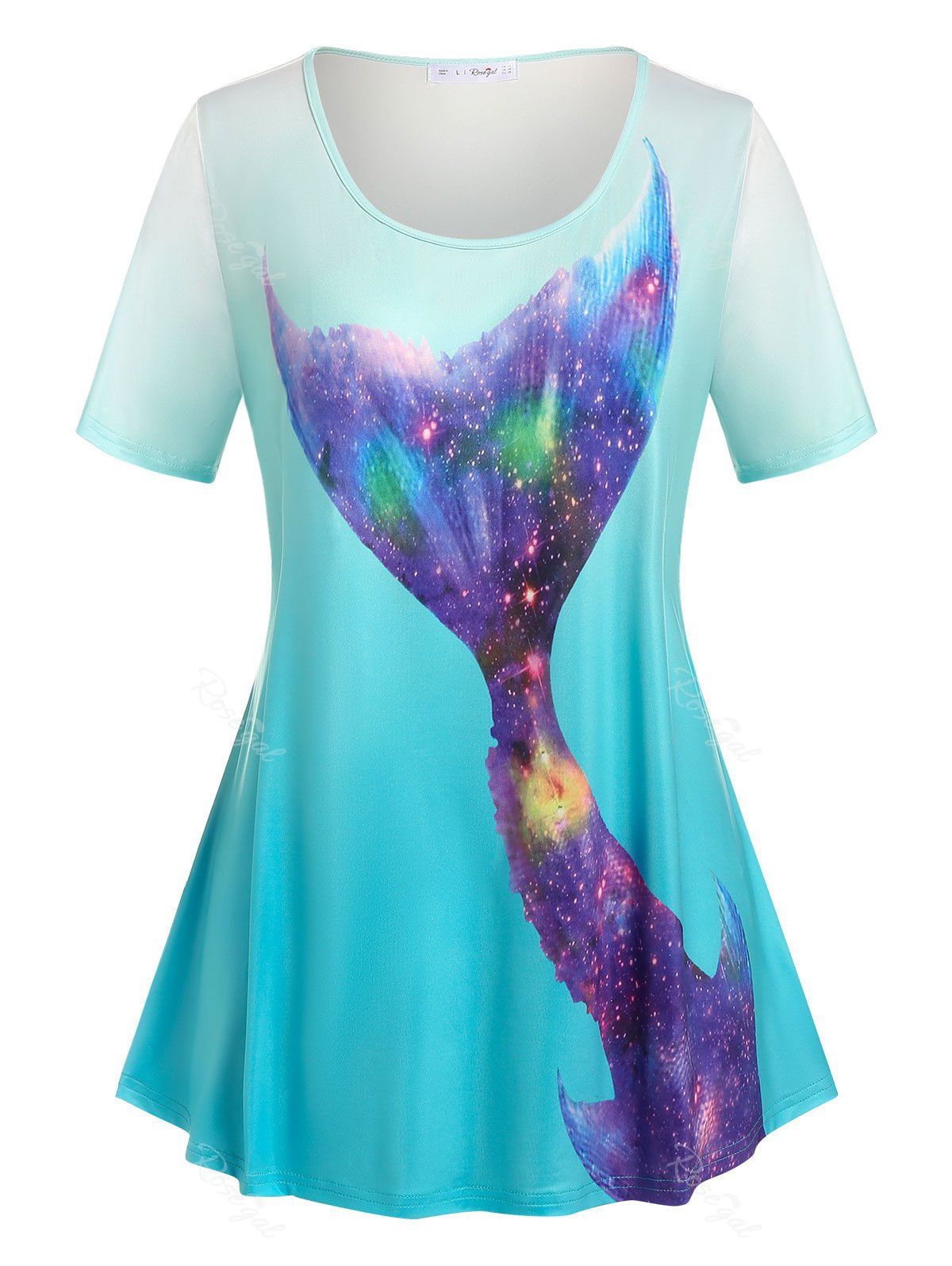 T-shirt à Imprimé Galaxie 3D en Couleur Ombrée de Grande Taille Bleu clair L
