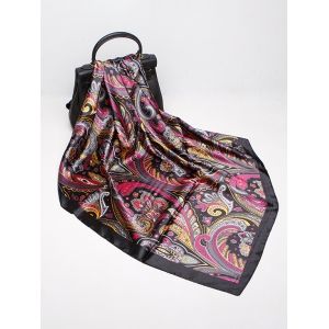 

Paisley Print Faux Silk Scarf, Black