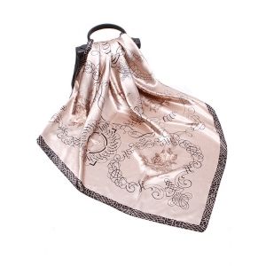 

Rose Scribble Print Faux Silk Scarf, Light khaki