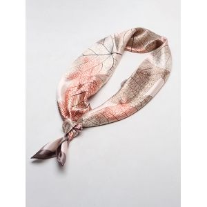 

Leaf Print Faux Silk Scarf, Light khaki