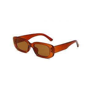 

Narrow Rectangle Wide Temple Retro Sunglasses, Mahogany