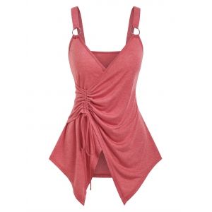 

Cinched O-ring Strap Surplice Tank Top, Deep red