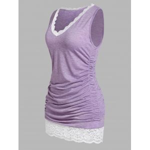 

Plus Size Lace Panel Ruched Tank Top, Purple