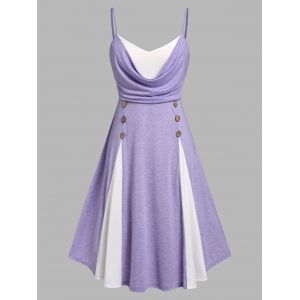 

Plus Size Draped Bicolor Godet Backless Cami Dress, Purple