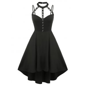 

Plus Size Harness Cutout High Low Gothic Dress, Black