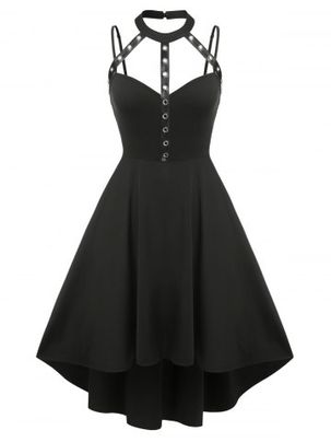 Plus Size Harness Cutout High Low Gothic Dress