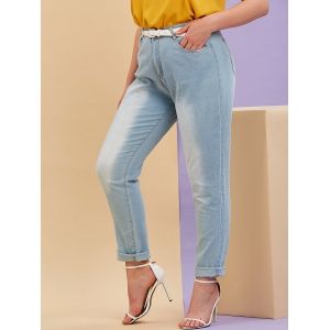 

Mid Rise Pockets Plus Size Tapered Jeans, Light blue