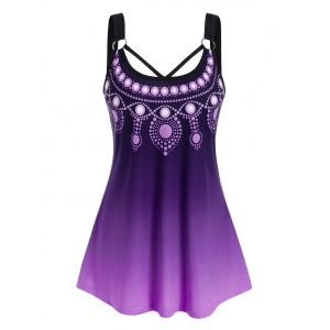 

Plus Size Ombre Ring Cutout Backless Tunic Tank Top, Purple