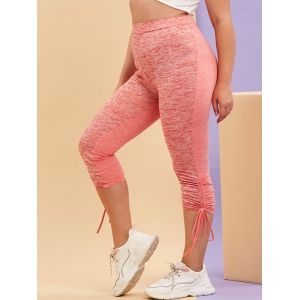 

Plus Size Space Dye Print Cinched Leggings, Light pink