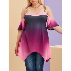 

Plus Size Handkerchief Chains Cold Shoulder Ombre Color Tee, Multi