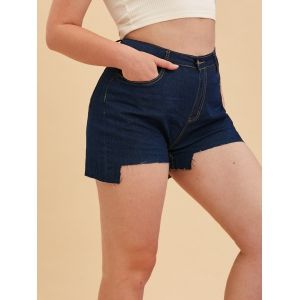 

High Low Raw Hem Plus Size Denim Shorts, Deep blue