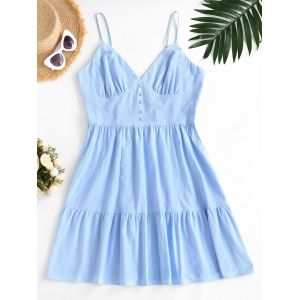 

Plus Size Spaghetti Strap Smocked Back Tiered Dress, Light blue