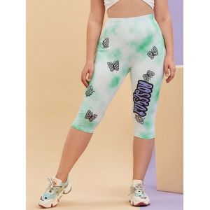 

Plus Size Butterfly Tie Dye Rosegal Slogan Print Capri Leggings, Multi