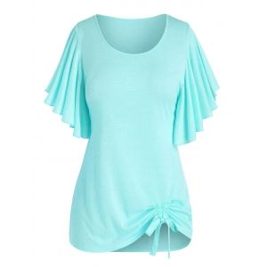 

Plus Size Butterfly Flutter Sleeve Cinched Tunic T-shirt, Light green