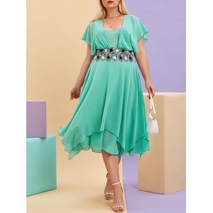 

Plus Size Handkerchief Floral Applique Chiffon Dress, Green