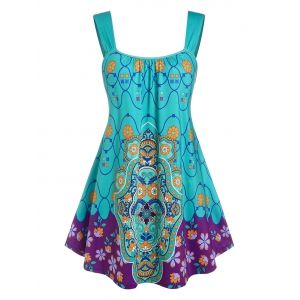 

Plus Size Floral Printed Tent Tank Top, Blue