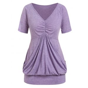 

Plus Size Kangaroo Pocket Ruched Blouson Tee, Light purple