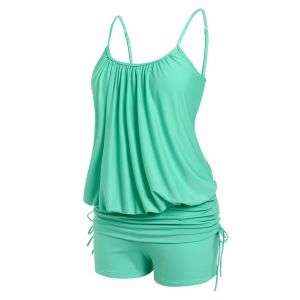 

Plus Size Cinched Blouson Modest Tankini Swimwear, Light green