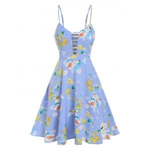 

Floral Print Cutout Mini Dress, Light blue