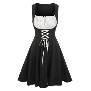 

Two Tone Lace Up Ruffles Corset Dress, Black