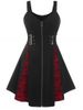 Plus Size Gothic Colorblock Lace Insert Skulls Grommet Buckles Dress -  