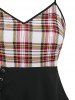 Plaid Panel Flare Lace Up Cami Tank Top -  