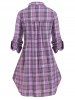 Plus Size Pockets Button Up Checked Blouse -  