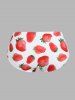 Plus Size Strawberry Print Halter Ruched Bust Three Piece Tankini Swimwear -  