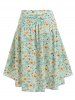 Plus Size Floral Print Ruched High Low Skirt -  