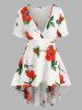Plus Size Plunge Floral Print High Low Blouse -  