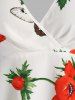 Blouse Plongeante Fleurie Imprimée Haute Basse de Grande Taille - Blanc 2X
