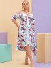 Plus Size Ruffle Cold Shoulder Floral Print Midi Cottagecore Dress -  