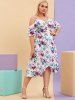 Plus Size Ruffle Cold Shoulder Floral Print Midi Cottagecore Dress -  