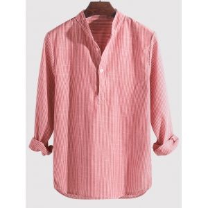

Striped Print Long Sleeve Half Button Shirt, Pink