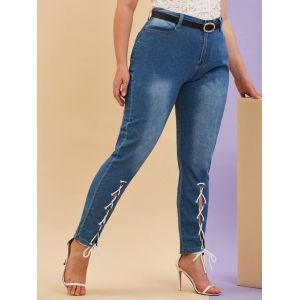 

Mid Rise Lace Up Front Plus Size Skinny Jeans, Blue