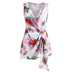

Plus Size Floral Wrap Tank Top, Red