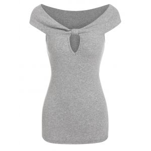 

Keyhole Bow Detail Ribbed T-shirt, Gray