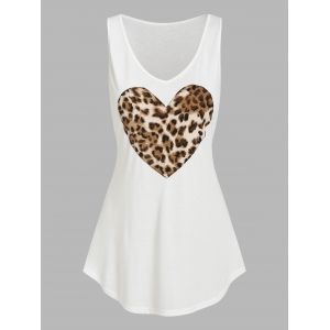 

Leopard Heart Print V Neck Tank Top, White