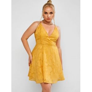 

Plant Cami Surplice Plus Size Mini Dress, Yellow