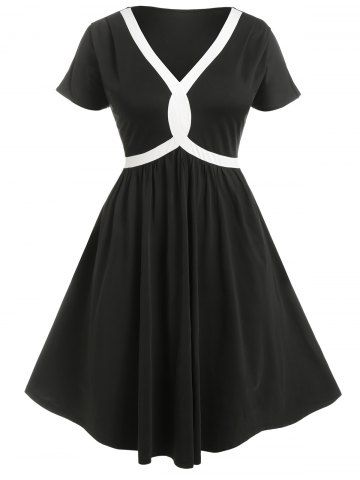 Plus Size & Curve Contrast Piping Knee Length Dress