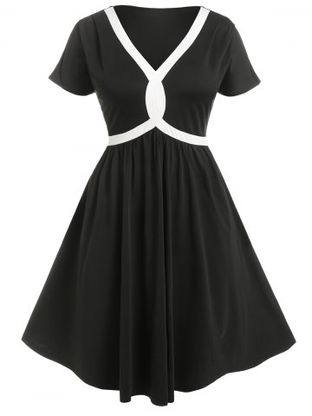 Plus Size & Curve Contrast Piping Knee Length Dress