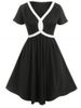 Plus Size & Curve Contrast Piping Knee Length Dress -  